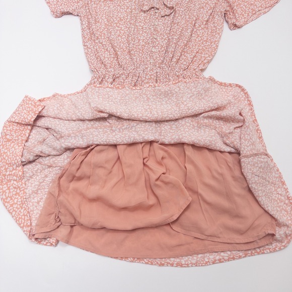 Abercrombie & Fitch Peach White Mini Dress Women's Small Tie Neck - Picture 13 of 16